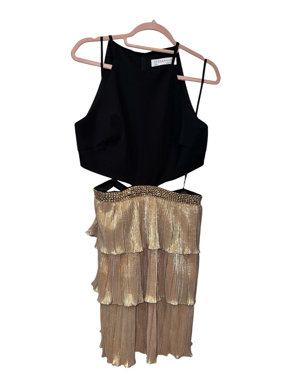 Mac Duggal Ieena 26735 Black Gold Rhinestone Cutout Tiered Mini Dress 6 NWT - Picture 4 of 13
